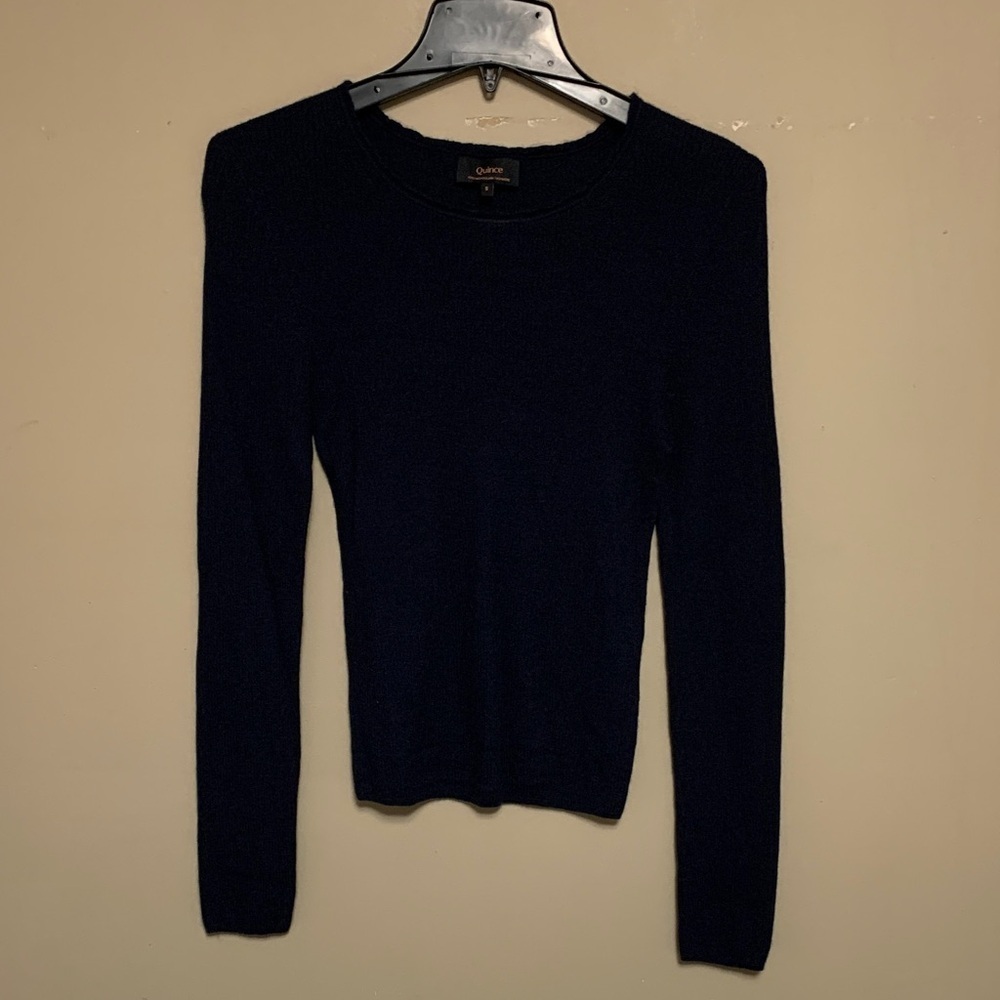 Quince Women’s Featherweight Ribbed Deep Navy Small Cashmere Crewneck Sweater